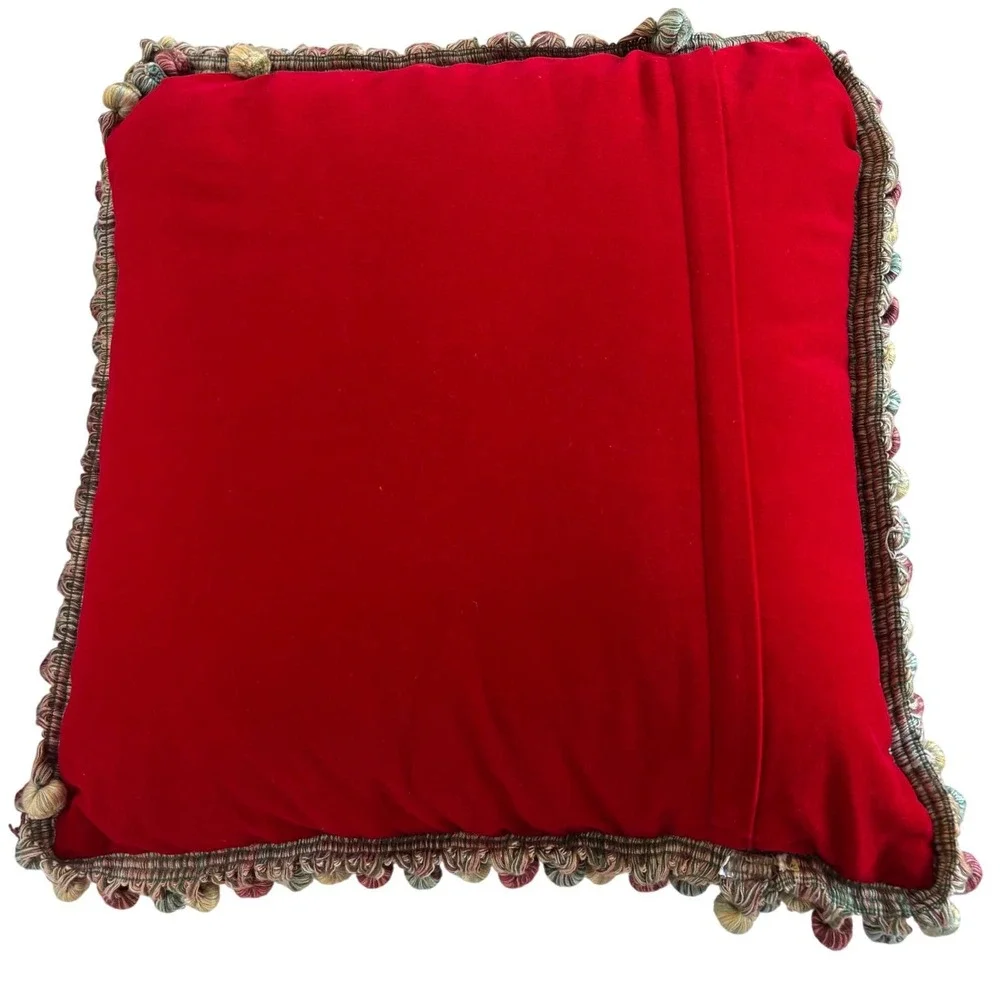 Vtg Needlepoint Pillow Santa Claus Christmas‎ Velvet Wool Tassle Fleur de Lis